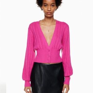 Wilfred | Aritzia Plunge Front Cardigan magenta bright pink deep V sweater XS